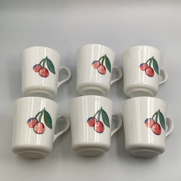 Vintage Corelle By Corning Mug Fruit Basket Apple And Cherries Six Mugs Cups - Picture 4 of 6